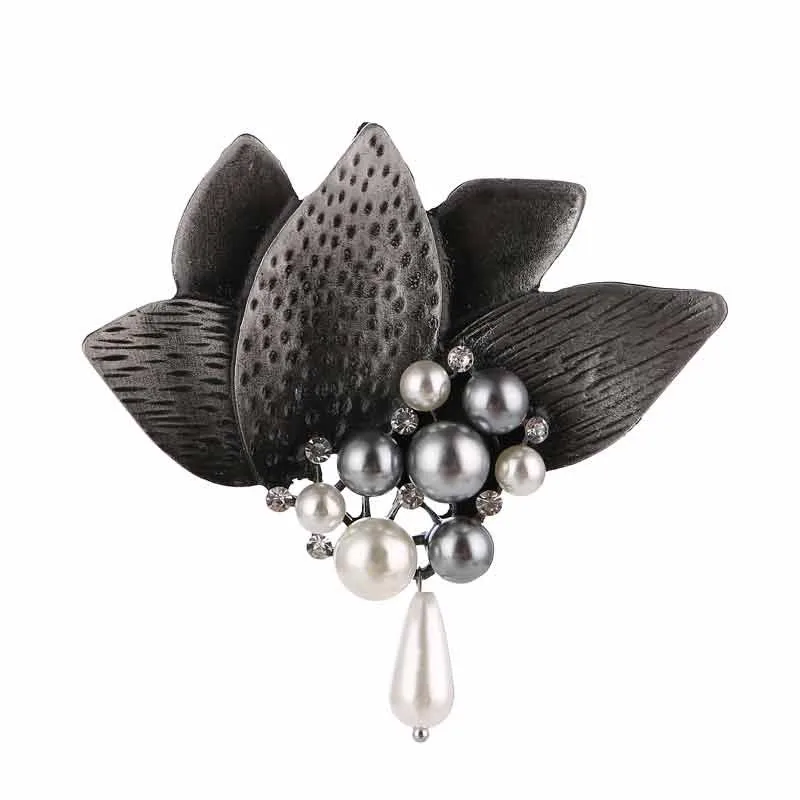 Antique Silver Ретро цветок брошь с растительными мотивами горный хрусталь жемчуг булавка и броши для женщин Кристалл лист цветочный цветок украшение-брошь платье ювелирные изделия - Цвет камня: Antique Silver