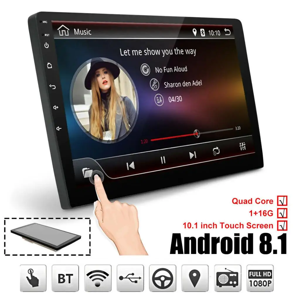 Автомобильный мультимедийный плеер 10 1 дюймов Android 8 четырехъядерный процессор + 16