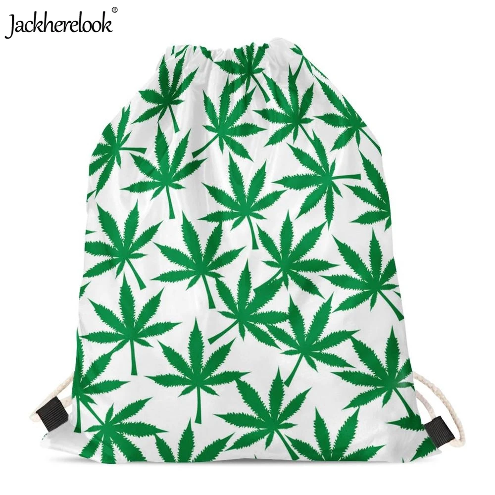 Jackhereook Зеленый конопли листья шаблон женщины мужчины Drawstring сумки повседневные уличные большие рюкзаки для хранения студентов мешок сумки
