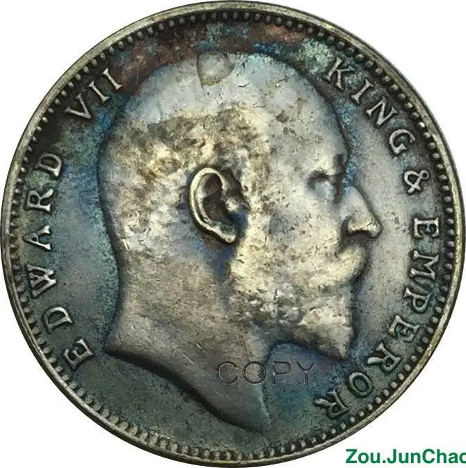 1909 копии монет из Индии одна рупия Эдвард VII King латунная Посеребренная копия