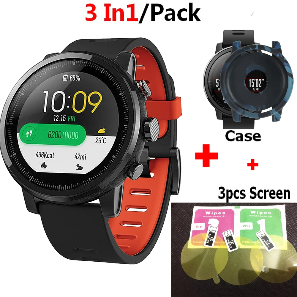 Пленка для экрана 3 в 1 Huami Amazfit stratos 2 ремешок браслет силиконовый часов + чехол 2/2 s |