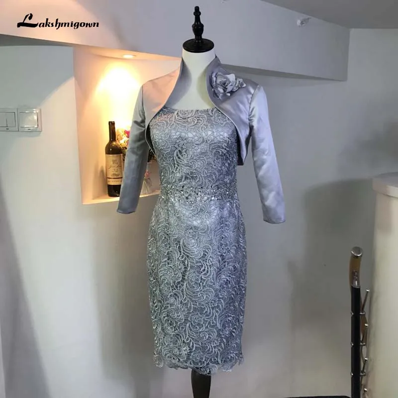 Элегантное серое платье футляр для матери невесты с курткой vestidos de noivas|Платья