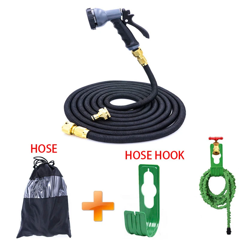 High-quality Black1 2019NEW 25Ft-200Ft ЕС садовый удлиняющийся шланг волшебный гибкий шланг для воды пластиковые шланги трубы с распылителем полива, автомойка - Цвет: High-quality Black1