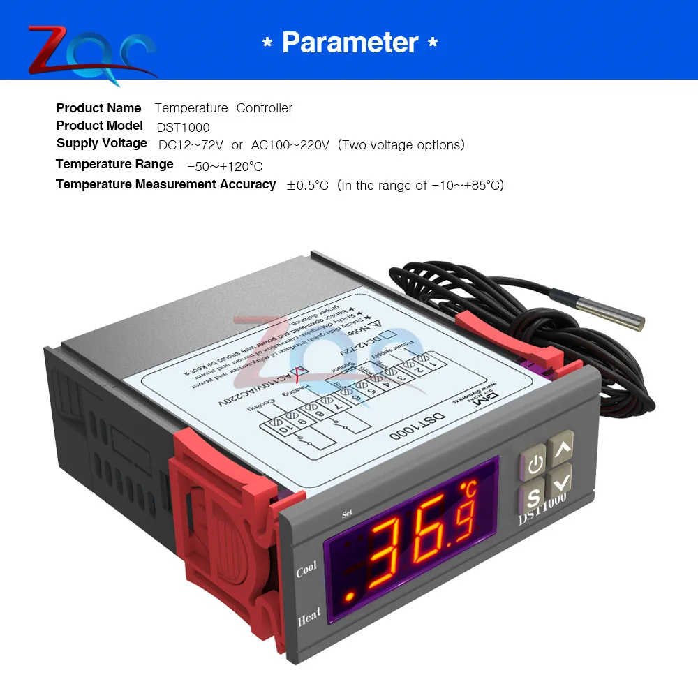DC 12V 24V AC 110V 220V светодиодный цифровой Температура Управление; терморегулятор Термостат Управление W/нагревателем и охладителем зонд