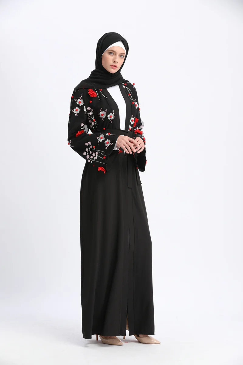 Женский мусульманский кардиган Abaya черный розовый белый серый длинный с