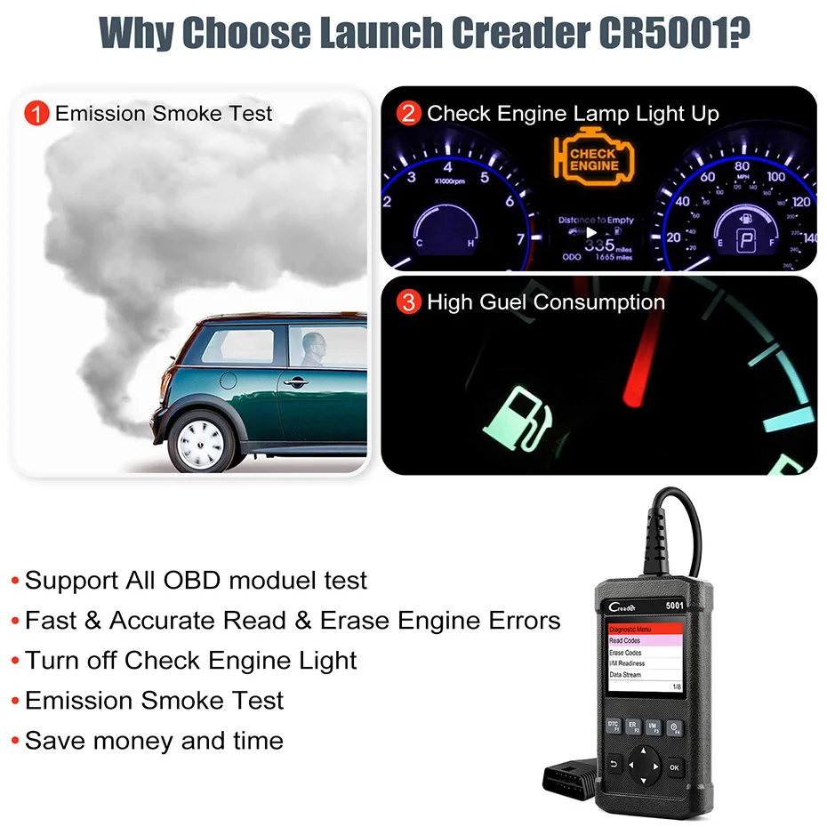 ODB2 OBDII автомобилей сканер Creader 5001 Поддержка Multi язык для VW/BMW/BENZ полный OBD2/EOBD