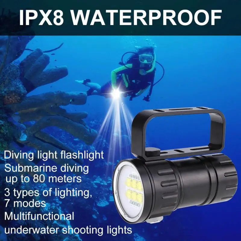 LED Diving Flashlight 3.7V 28800Lm lanterna 18650 Photography 80m Torch Light with Bracket Stand | Лампы и освещение