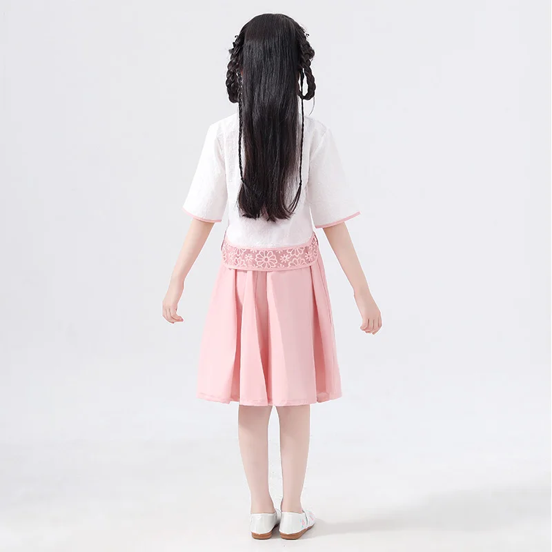 

Hanfu Skirt Chinese Style Summer Girls Dress Chinese Ancient Traditional Pink/Green Hanfu Folk Dance Performance Clothes DQL1226