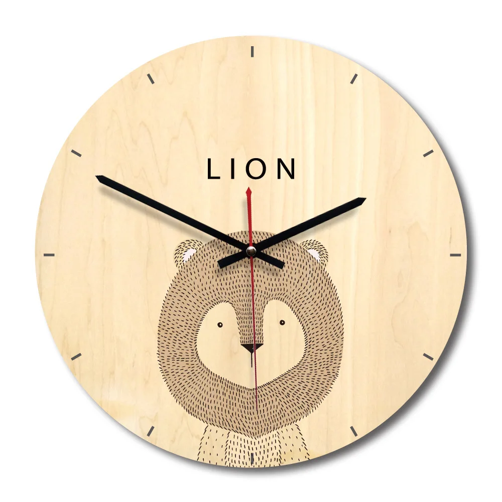 11 Inch Cartoon Wooden Wall Clocks for Kids Bedroom Living Room Creative Needle Quartz Clock Home Decor Relogio De Parede | Дом и сад