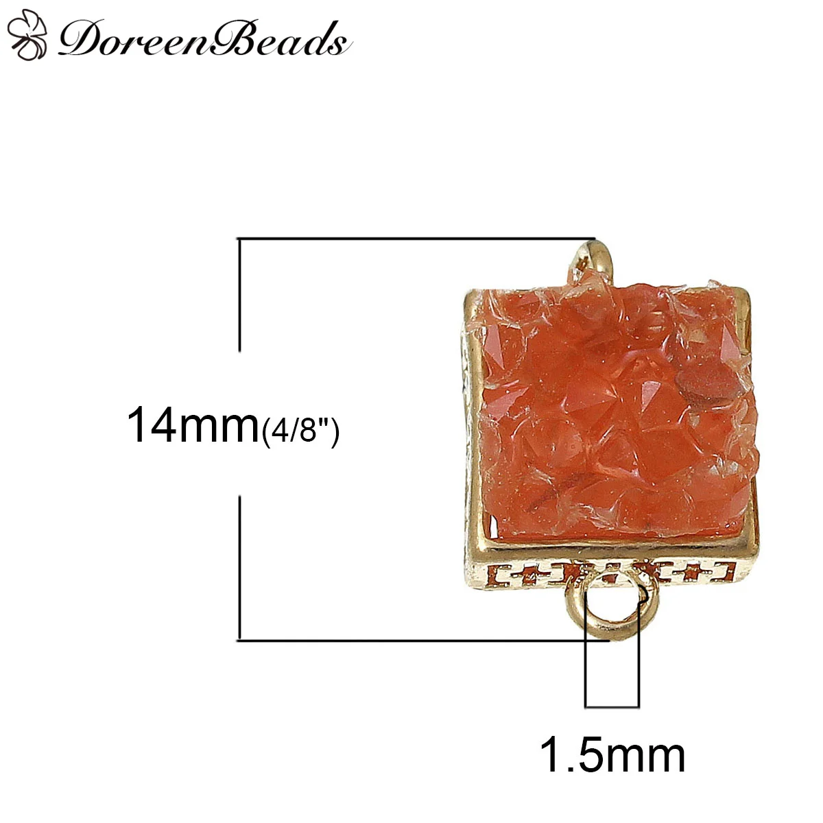 DoreenBeads Медные Соединители Результаты Площадь Позолоченные Оранжево-красный