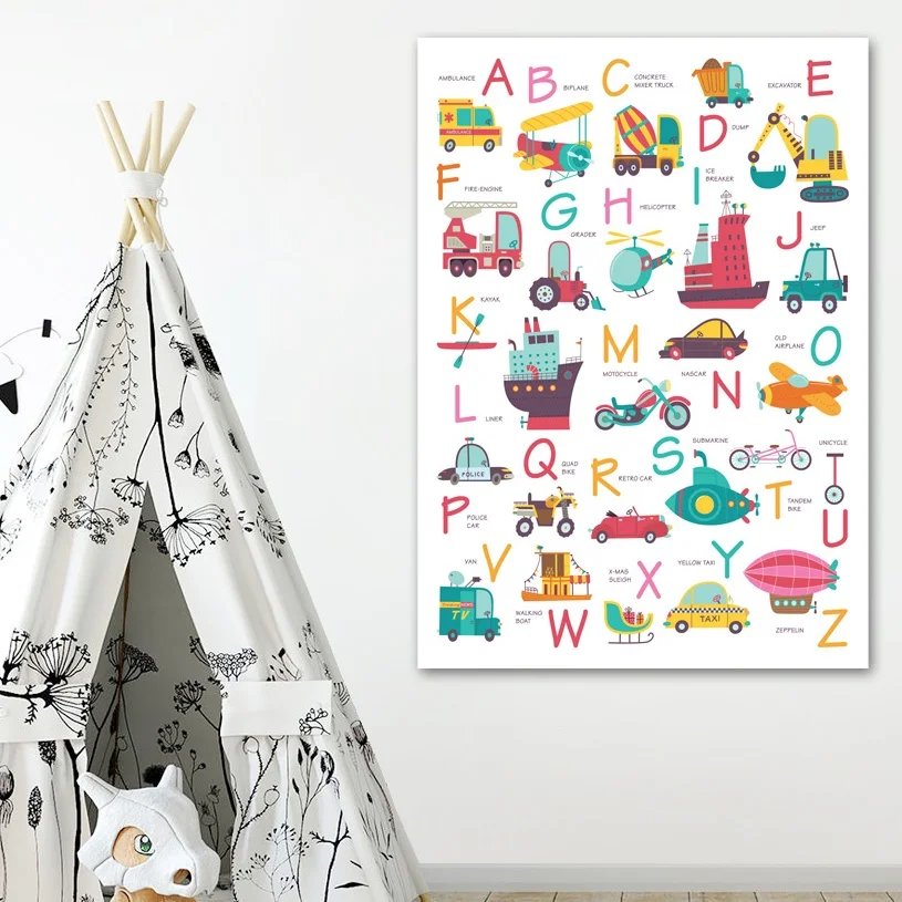 

Cartoon Toy Letter Alphabet Print Wall Art Canvas Painting Nordic Posters And Prints Wall Pictures Kids Room Boy Girl Room Decor