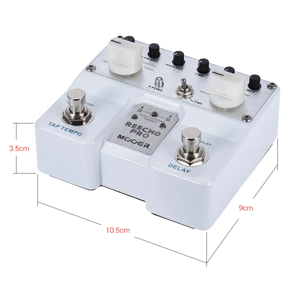 

MOOER Reecho Pro Digital Delay Guitar Effect Pedal Twin Footswitch with 6 Delay Effects Loop Recording (20 Seconds) Function