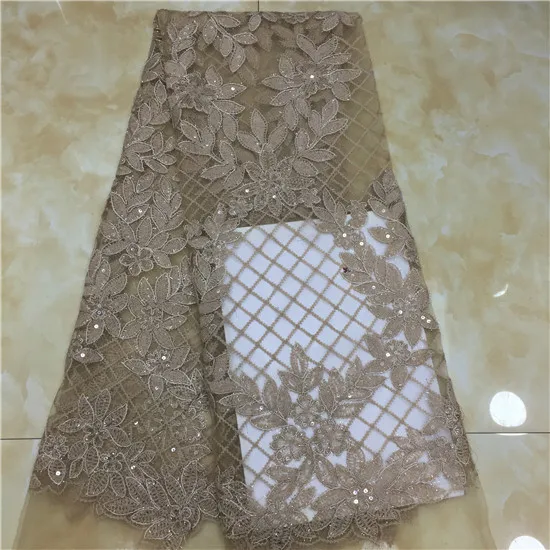 wholesale price of beautiful African green tulle lace fabric gold thread embroidery beads for party dress | Дом и сад