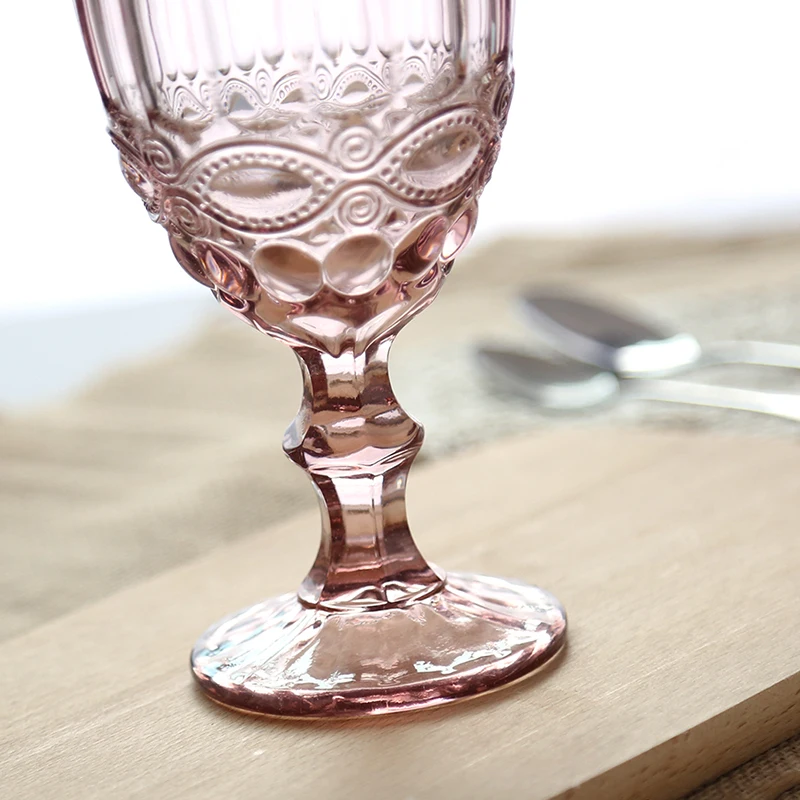 Vintage embossed red wine glass glass goblet creative wine glass home juice cup drinking cup large 2