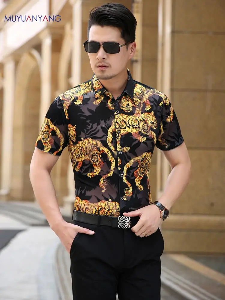 2020 Высокое качество Цветочные Летние мужские рубашки с коротким рукавом