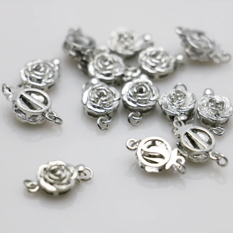 

10PCS Hot wholesale Snap Rose button Metal DIY Fittings for Accessory for Necklace Bracelet Machining metal parts Silver-plate