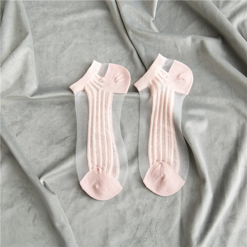 Pink Новые летние женские носки в полоску невидимые цветные тонкие короткие дышащие носки удобные корейские паровые носки - Цвет: Pink