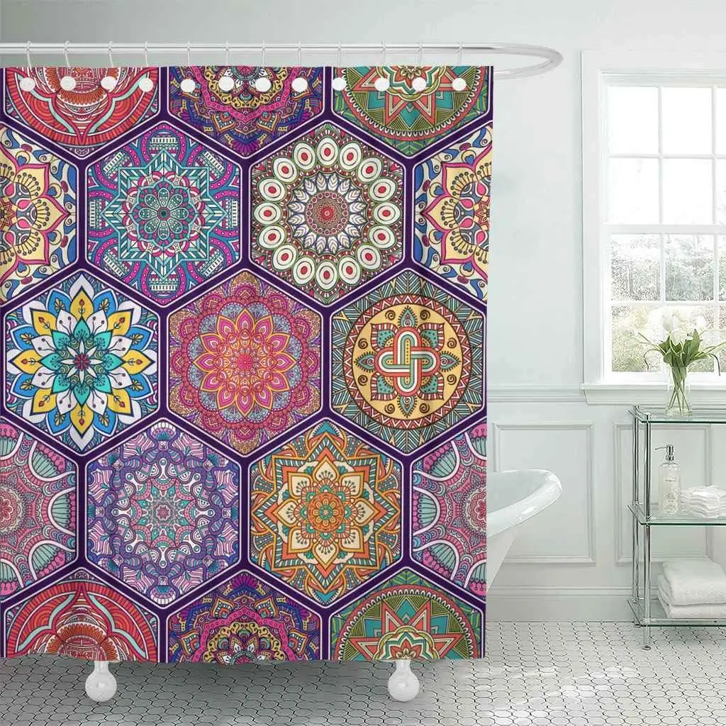 

Fabric Shower Curtain Mandala Vintage Arabic Indian Ottoman Motifs Perfect for Ethnic Flower Bohemian Flat Decorative