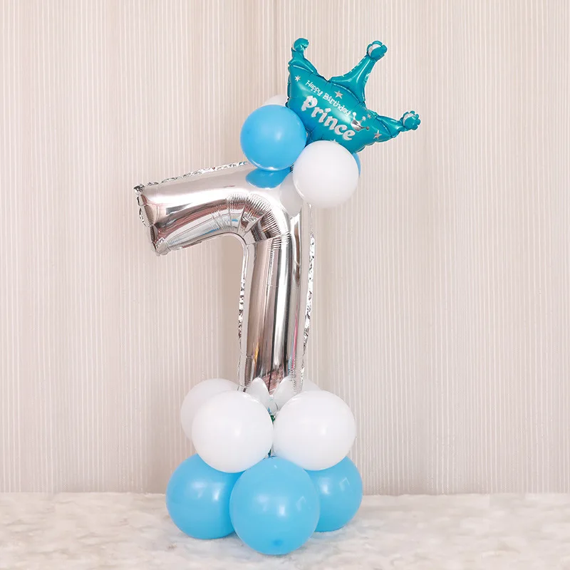 16PCS/lot 32inch Silver Number Foil Balloons Digit air Birthday Balloon Kids Birthday Party wild one Decorations Figure - Цвет: Blue 7