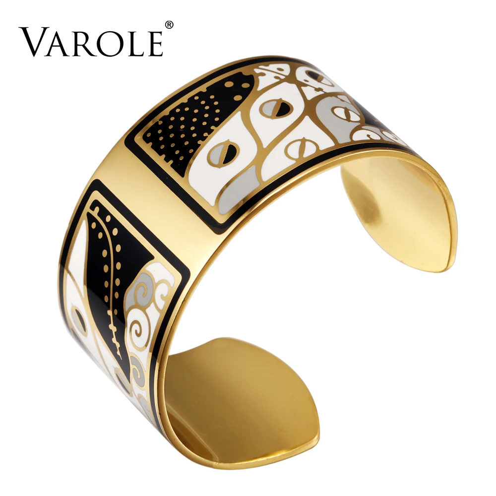 

VAROLE 36mm Width Gold Color Colorful Copper Bangles & Bracelets Bangle for Women Cuff Bracelet Pulseiras Enamel Jewelry