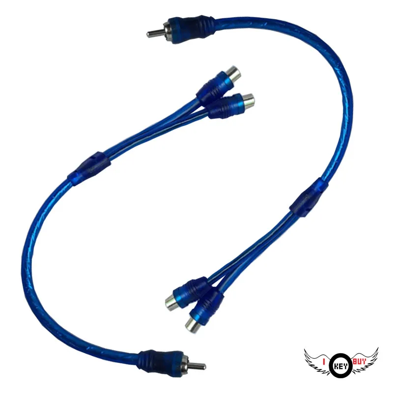 I Key Buy 2PCS 200mm PVC Car Audio Amplifier Wiring Kit RCA Two Female One Male Lotus line Bare Copper Wire Blue