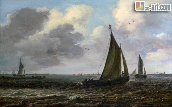 

Canvas Prints Sailboat (Sailing Vessels on a River in a Breeze) impression seascape oil painting Classical-094