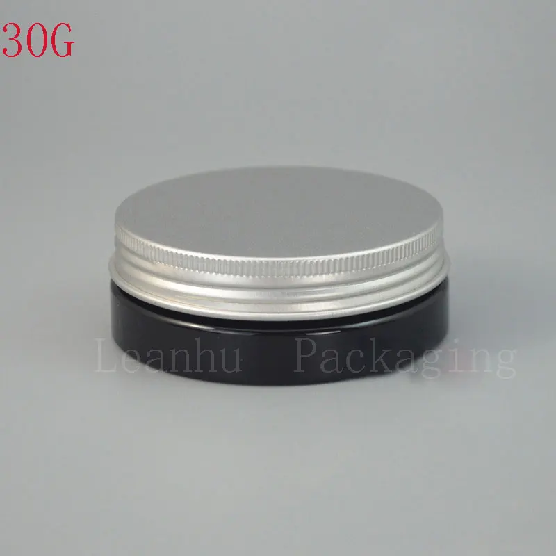30G Black Plastic Cream Jar With Aluminum Cover, Cream Jars Cosmetic Packaging, Empty Cosmetic Containers, Refillable Cream Bottle