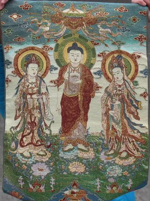 

Chinese collection the Thangka embroidery three buddha diagram