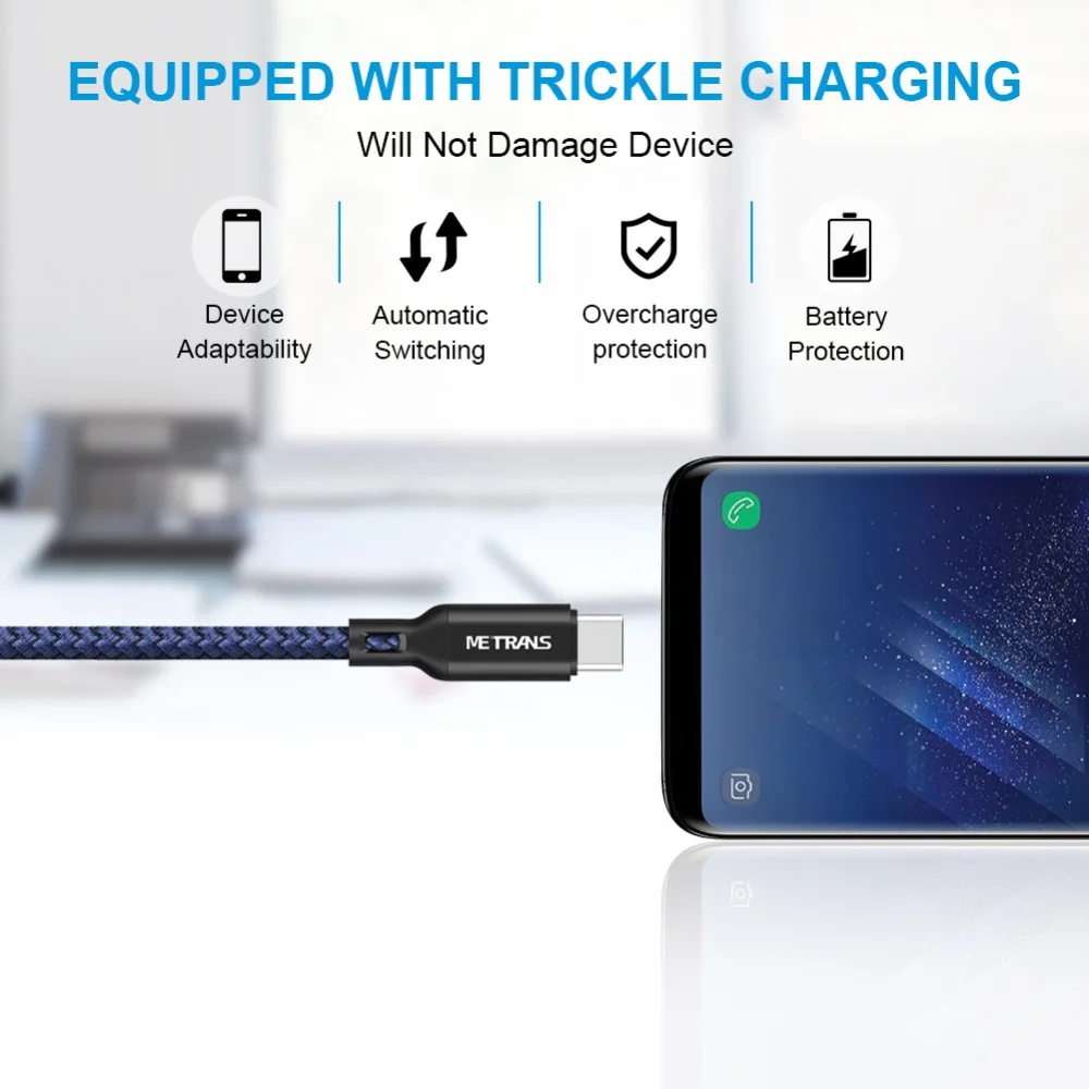 Metrans usb type C кабель зарядного устройства для huawei mate 20 Pro 2 м кабель передачи данных для быстрой зарядки type-C USB кабель для Xiaomi для huawei