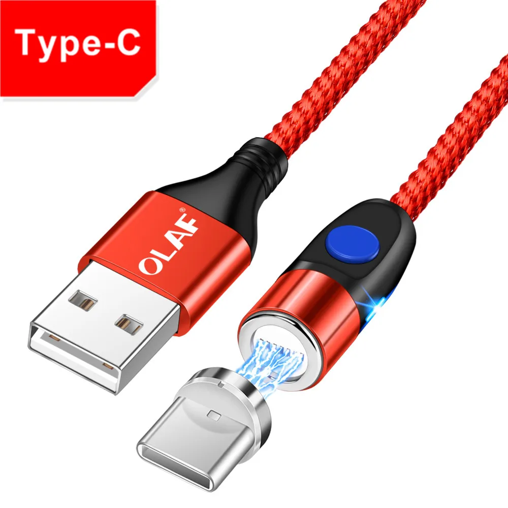 Магнитный кабель Олаф для iPhone samsung 3A, быстрая зарядка, магнитный usb-кабель для телефона, кабель Micro USB type C, магнитный кабель для зарядки и синхронизации данных - Цвет: Type C Red
