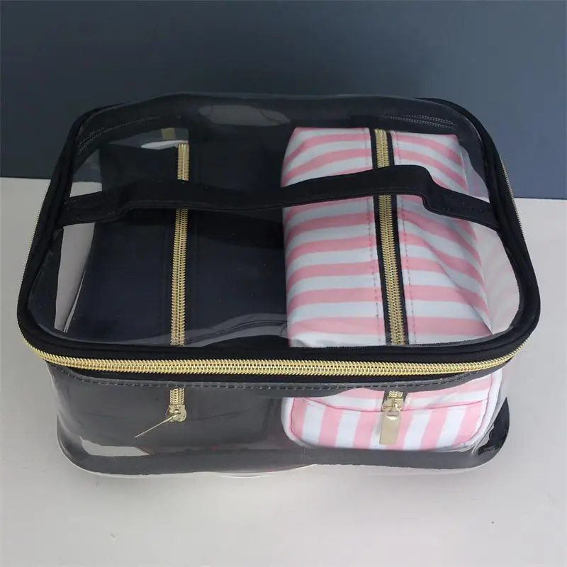3Pcs-A1 Прозрачная косметичка из ПВХ, органайзер, дорожная косметичка, набор розовых косметичек, косметичка, Несессер для путешествий - Цвет: 3Pcs-A1