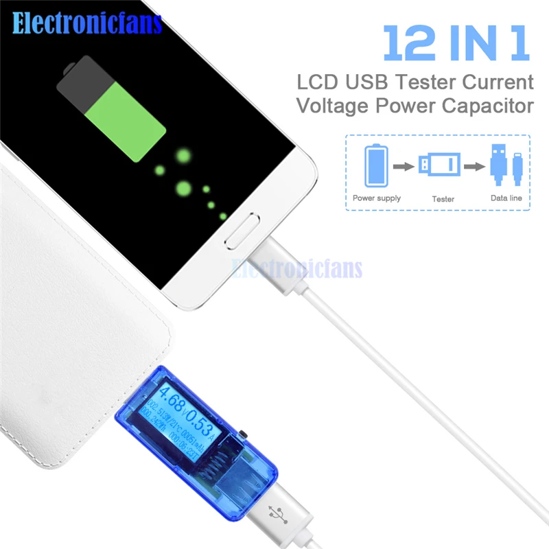 Мини 12 в 1 USB Тестер Цифровой вольтметр напряжение амперметр тока мощность