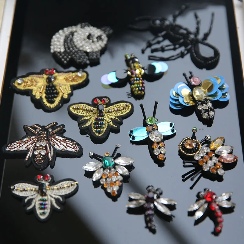 

3D Handmade Rhinestone beaded Patches for clothing Animal bee dragonfly clothes patch Sew on embroidery parches bordados para