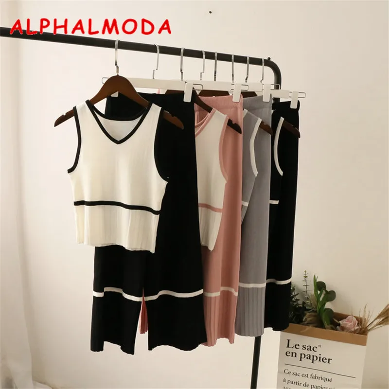 Женский трикотажный костюм ALPHALMODA джемпер без рукавов + широкие брюки до