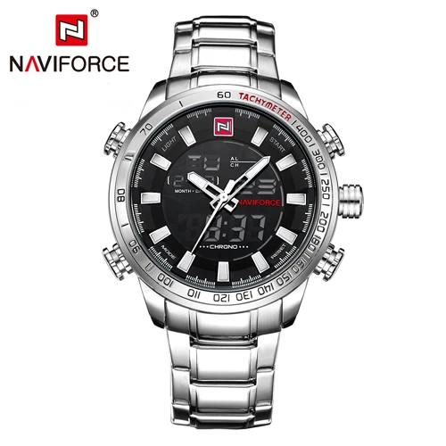 NAVIFORCE, люксовый бренд, мужские светодиодный кварцевые часы, мужские стальные военные спортивные часы, мужские Цифровые Аналоговые часы с датой, Relogio Masculino - Цвет: SBW