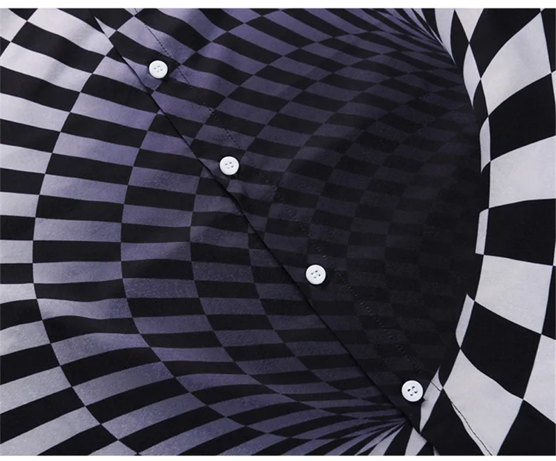 Мужская рубашка с 3D принтом Vertigo Hypnotic черно белая Повседневная гавайская