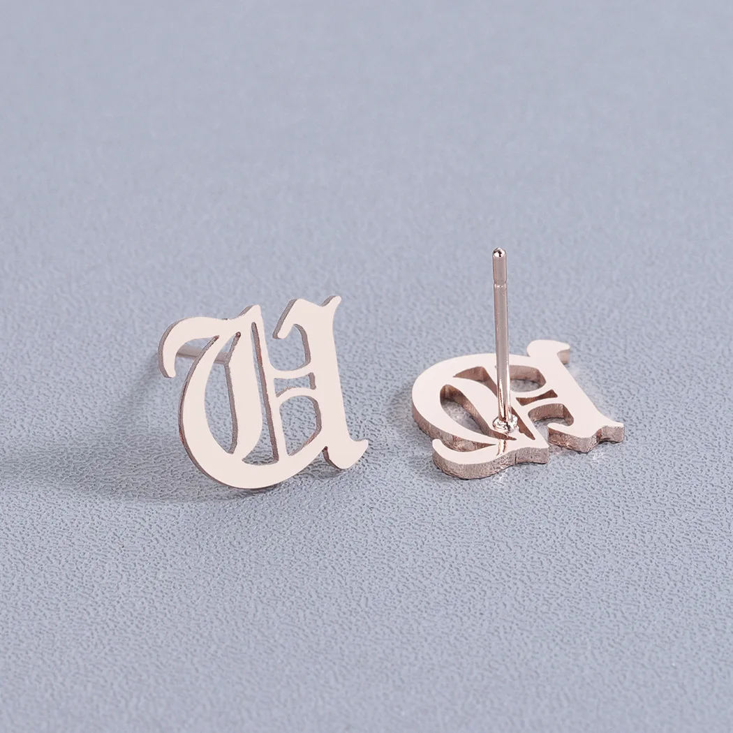 Old English Letter U Earrings Stainless Steel 26 Alphabet Neo-gothic Name Earring Stud Mother's Day Gift Gracias Regalo | Украшения и