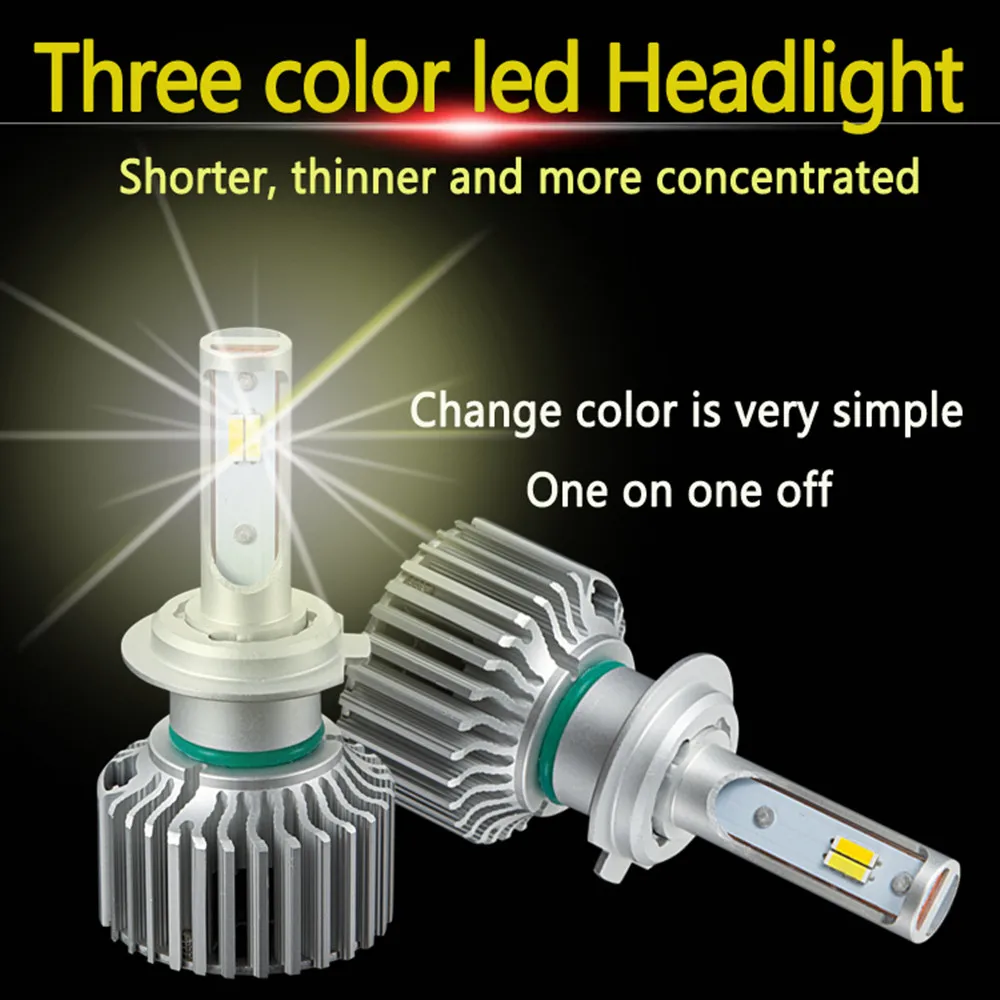 Shipping by DHL Car Tricolor 3Color LED Headlight T5 H1 H4 H7 H11 HB4 3000K 4300K 6000K Yellow White Dual Two Color LED Bulbs
