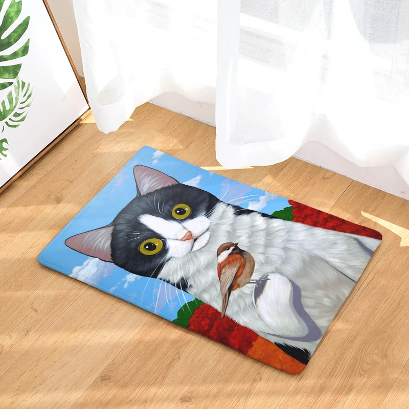 Приветственный напольный коврик Eat Cat фланелевый для прихожей 40x60 см 50x80 кухонный