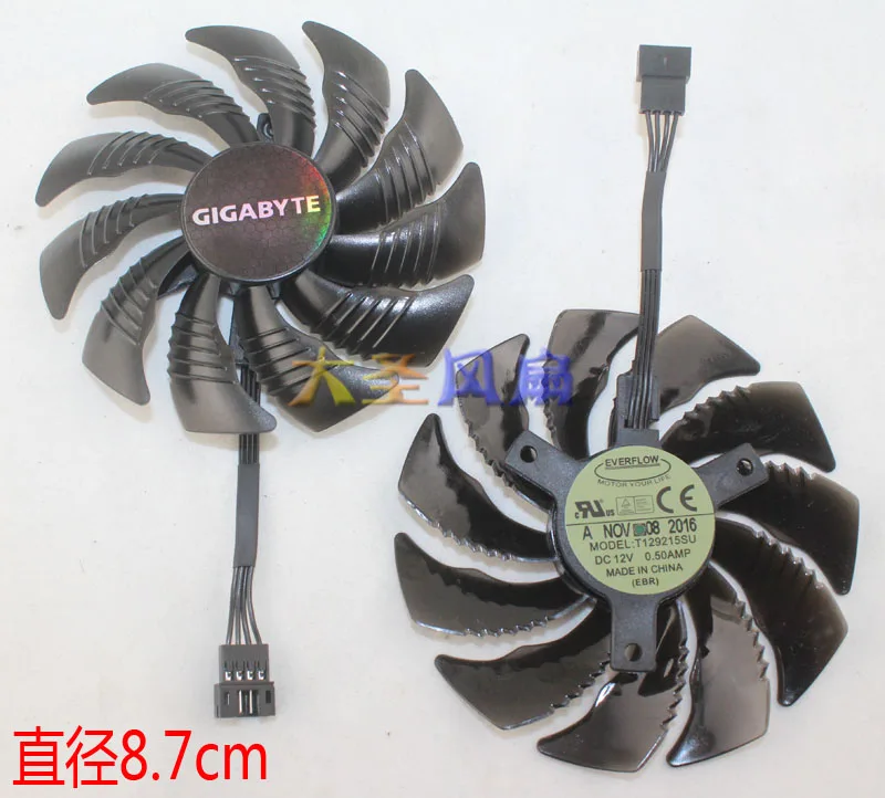 Вентилятор для видеокарты Gigabyte GTX 1070 WINDFORCE OC 8G T129215SU диаметр вентилятора 87 мм 1
