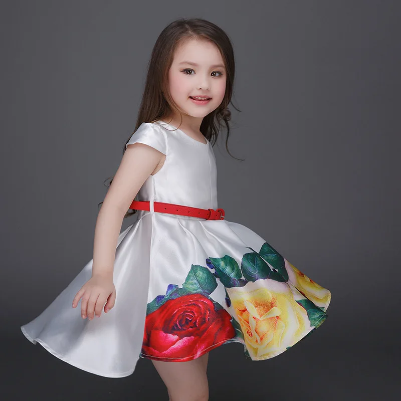 Retail 2016 Floral Summer Print Girls Dresses Toddler Vestidos Kids Clothes Bandage Tutu Party De Festa Flower Princess Fashion | Детская