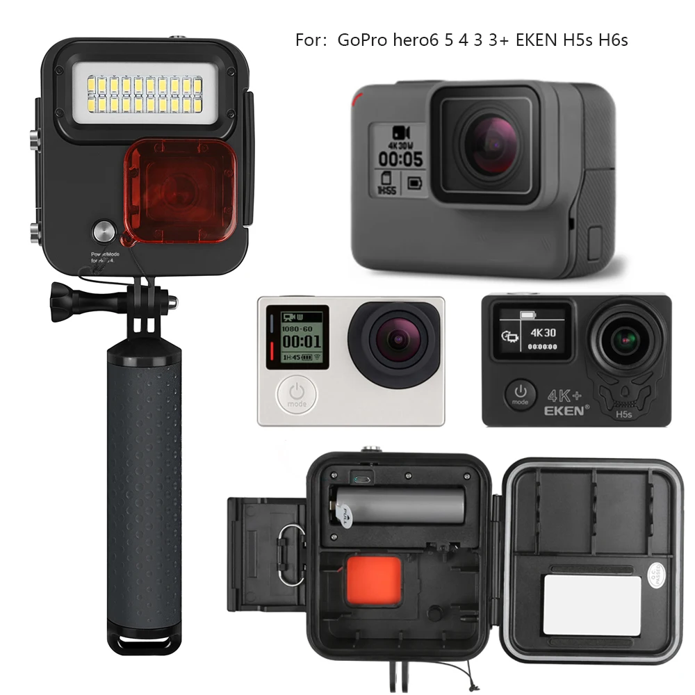 Водонепроницаемая светодиодная лампа вспышка для дайвинга GoPro HERO 6 5 4 3 + EKEN H5s