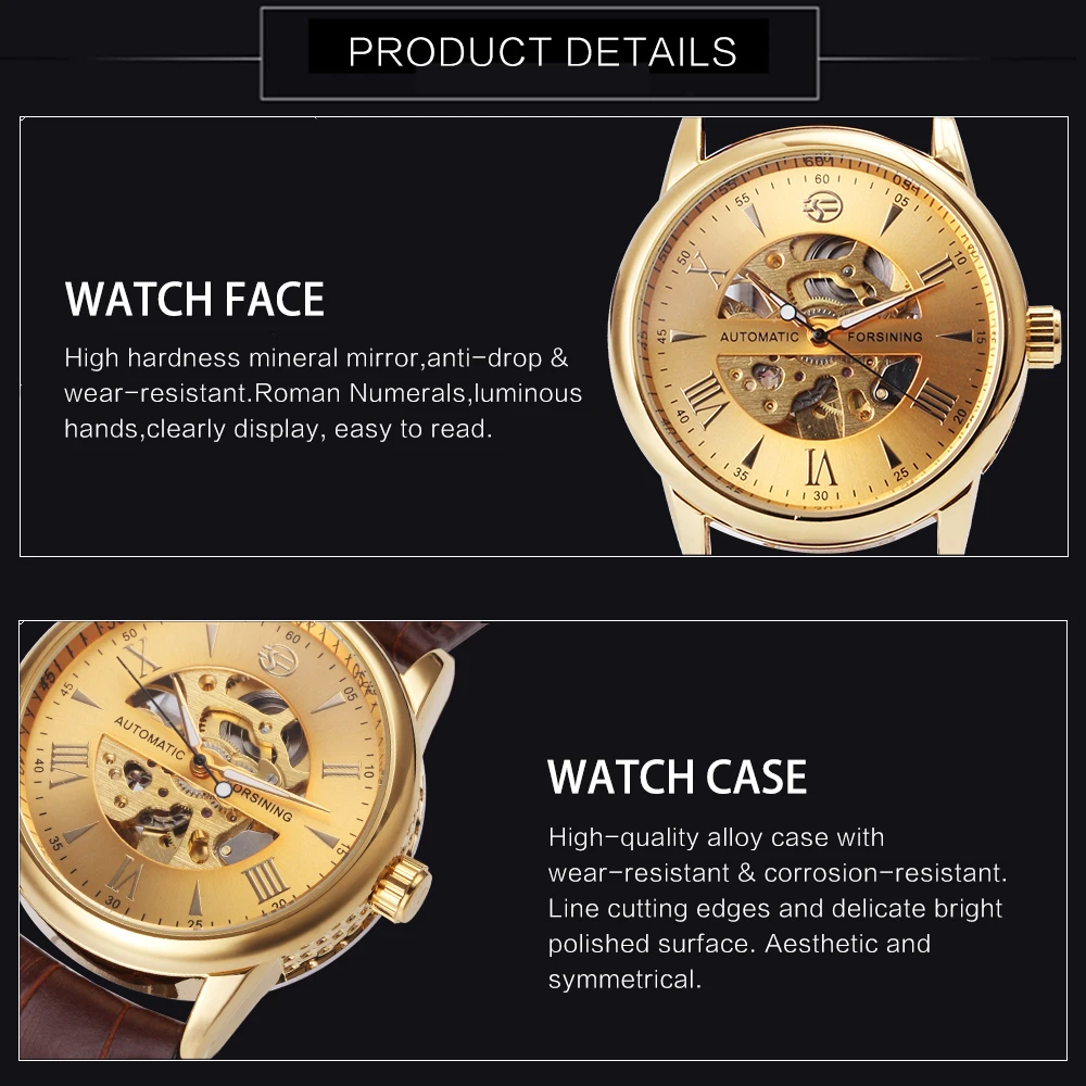 FORSINING роскошные золотые мужские механические часы светящиеся стрелки Скелет