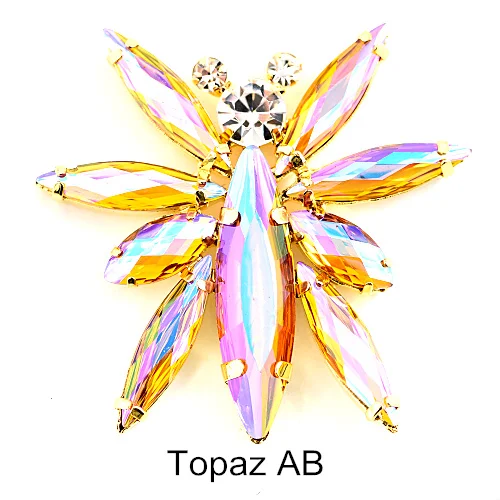Topaz AB 1 шт много цветов кристалл AB аппликация из стеклянных страз с золотой основой лист аппликация пришить стразы для свадебного платья B3769 - Цвет: Topaz AB