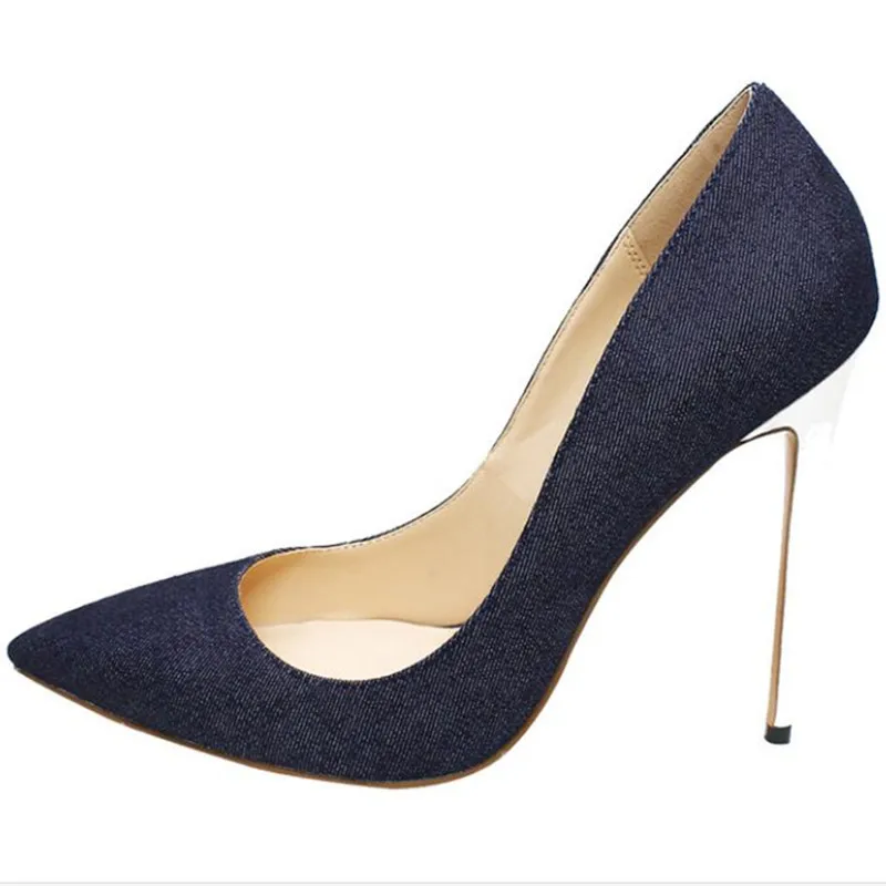 

Туфли-лодочки женские джинсовые с острым носком, 12 см