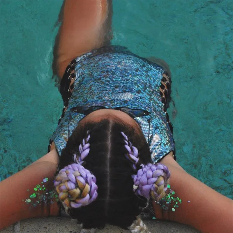 Женский голографический комбинезон со стоячим вырезом музыкальный фестивальный