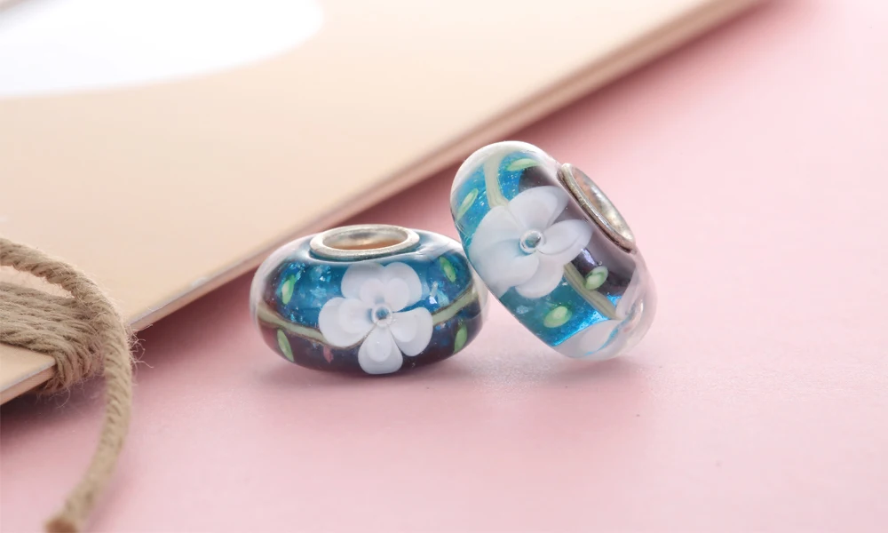 1PC Top Quality Charm Beads fit European Bracelet 2017 White Flower Murano Diy Jewelry Free Shipping GB12 | Украшения и