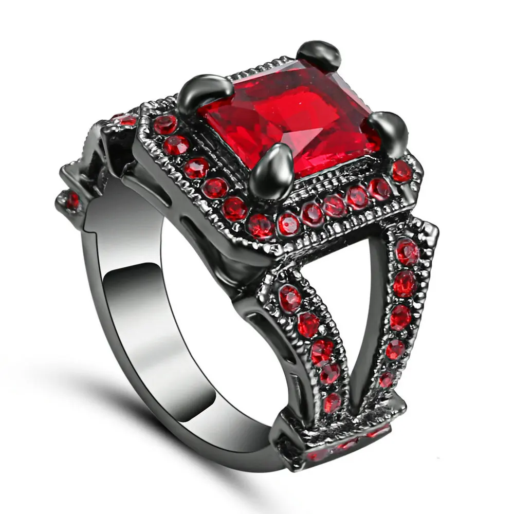 Женское Обручальное кольцо с красным фианитом в винтажном стиле|cz rings|wedding rings for