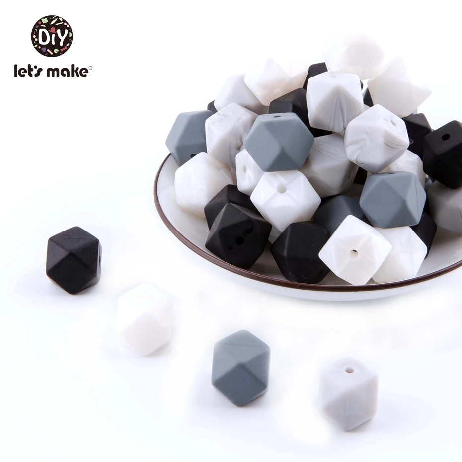 Let'S Make 20Pc 14Mm Hexagon Silicone Teether Beads Baby Tiny Rod Multifaced Baby Teething Toy Beaded Silicon Baby Teether Toy
