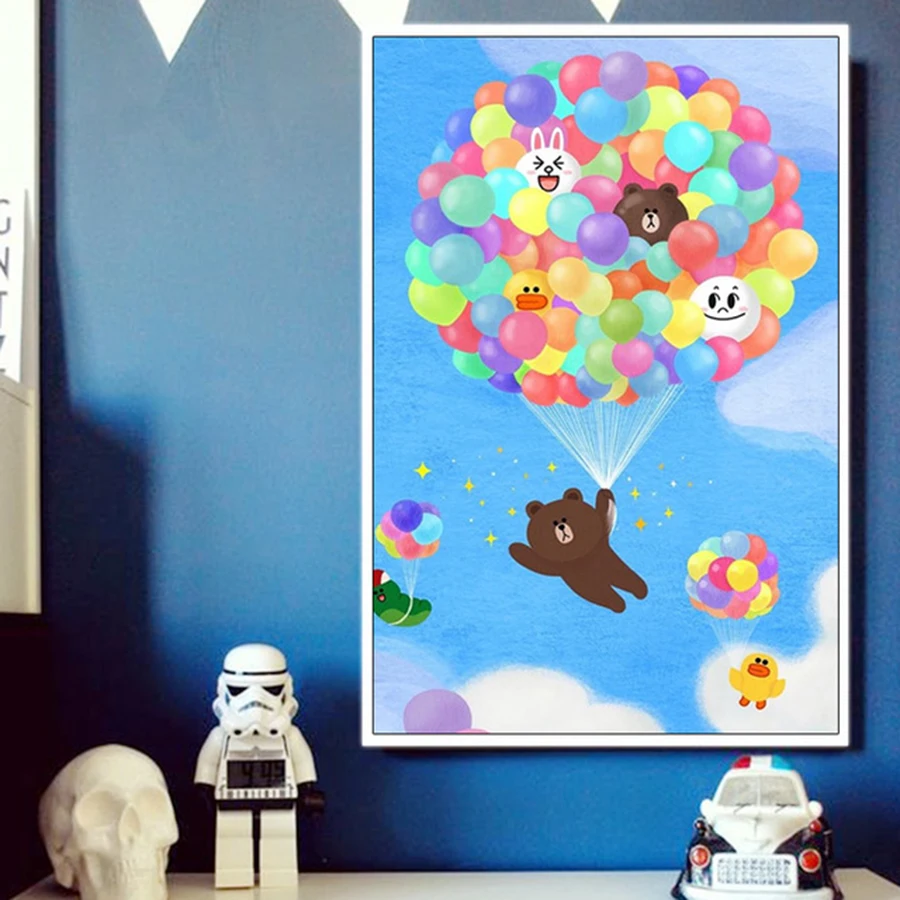 

Diy digital oil painting by numbers drawing hand painted picture colorful balloon Brown bears Korean cartoon kenny rabbit bear